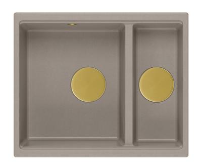 Quadri Newport II taupe 1,5 lavello in granito da incasso e sottoincasso 555x460mm con tappo dorato 1208967467