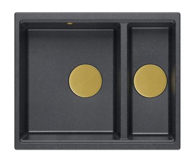 Quadri Newport II antracite 1,5 lavello in granito da incasso e sottopiano 555x460mm con tappo dorato 1208967473