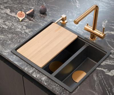 Quadri Newport II antracite 1,5 lavello in granito montaggio a incasso e sottopiano 555x460mm con tappo in rame 1208967474