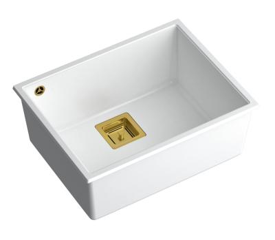 Quadri Quadrangle lavello da incasso in granito bianco 55x42cm con tappo dorato 1208967477