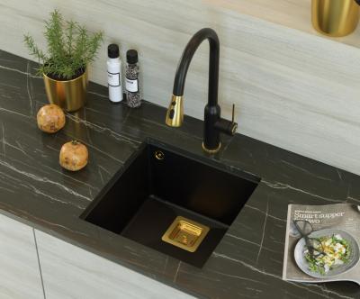 Quadri Quadrangle lavello sottotop in granito nero 42x42cm con tappo dorato 1208967481