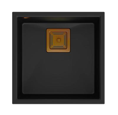 Quadri Quadrangle lavello sottopiano in granito nero 42x42 cm con tappo in rame 1208967482