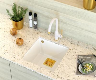 Quadri Quadrangle lavello sottopiano in granito bianco 42x42cm con tappo dorato 1208967489