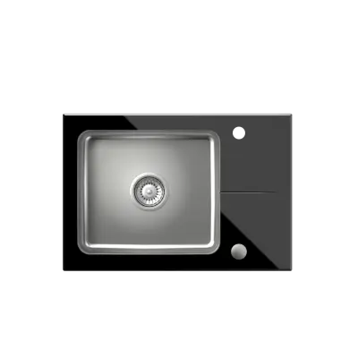 Set Quadri Glazz met keukenmengkraan en ingebouwde roestvrijstalen spoelbak met zwart glazen afdruipgedeelte 64x44cm omkeerbaar 1208967493