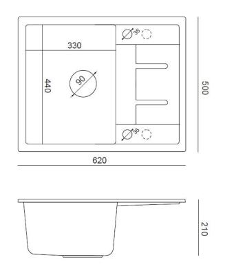 Quadri Dalton lavello da appoggio in granito bianco con scolapiatti 62x50cm con tappo dorato 1208967574