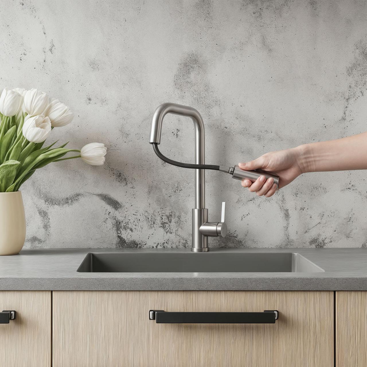 Pure.Sink Elite Steel Crystal-S rubinetto da cucina in Acciaio Inox con bocca estraibile PS8050-02