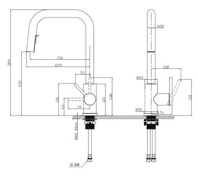 Rubinetto da cucina Pure.Sink Elite Steel Crystal-S PVD Gun Metal con doccetta estraibile PS8050-61