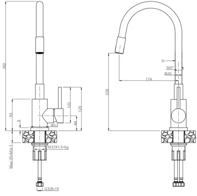 Quadri Bristol Rubinetto da Cucina in Acciaio Inox con Beccuccio Flessibile Grigio 1208967663
