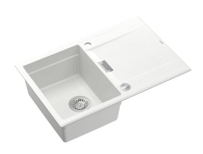 Quadri Minton Lavello da Appoggio in Granito Bianco 76x50cm con Sgocciolatoio Reversibile e Tappo in Acciaio Inox - 1208967747