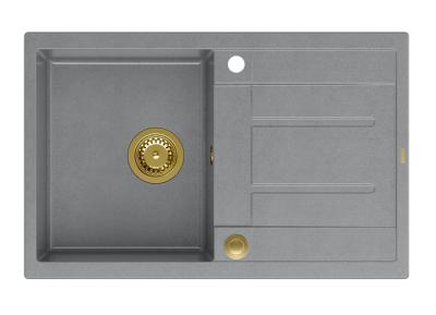 Quadri Sheffield Lavello da Appoggio in Granito Grigio 78x50cm con Gocciolatoio e Tappo Dorato - 1208967764