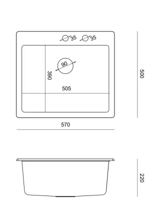Quadri Sheffield Lavello in Granito Bianco da Incasso o Sottotop 57x50 cm con Foro per Rubinetto e Tappo in Rame - 1208967818