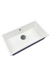 GraniteMy Universale Grande Lavello in Granito Bianco 74x40 cm con tappo in metallo canna di fucile - 1208967895