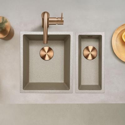 GraniteMy Universal granito beige sabbia piccolo lavello 17x40 cm da appoggio, sottopiano e incasso con tappo in rame 1208968004