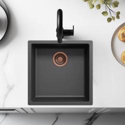 Lavello nero 40x40cm da incasso, semi-incasso e filo top con tappo in rame 1208968033