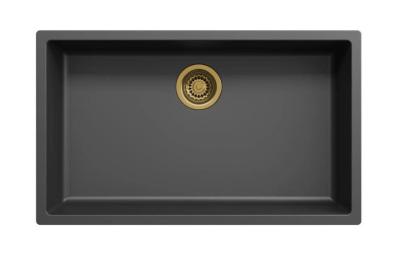 Lavello grande nero 70x40 cm da incasso sotto piano e a filo piano con tappo dorato 1208968040