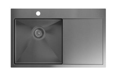 Aquadesign Clara Lavello Gun metal 78x48cm Da incasso o da appoggio con sgocciolatoio, foro per rubinetto e tappo Gun metal - 1208969498