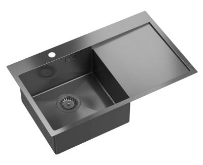 Aquadesign Clara Lavello Gun metal 78x48cm Da incasso o da appoggio con sgocciolatoio, foro per rubinetto e tappo Gun metal - 1208969498