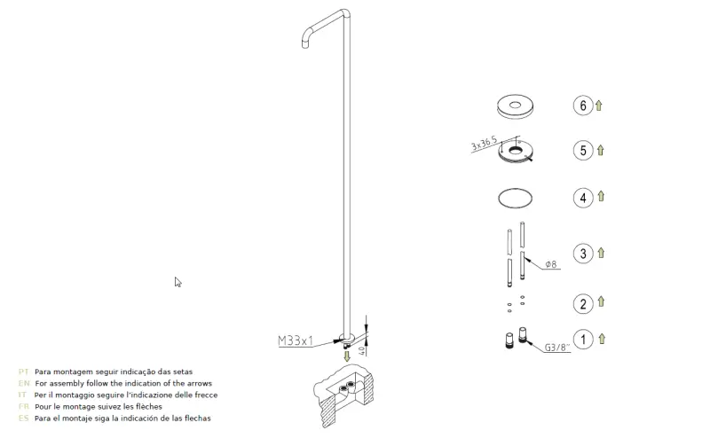 Waterevolution Flow doccia per piscina colonna doccia solo acqua fredda rame spazzolato T145CPE