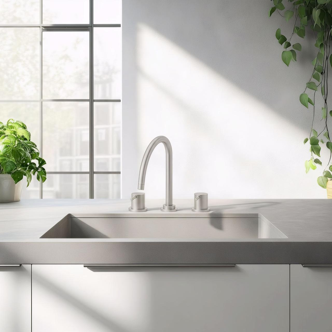 Waterevolution Flow rubinetto da cucina a 3 fori con bocca girevole e collegamento per acqua filtrata in acciaio inossidabile T152UIE