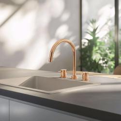 Rubinetto da cucina a 3 fori Waterevolution Flow con beccuccio girevole e attacco per acqua filtrata rame T152UCPE