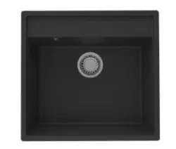 GraniteMy Bremen Lavabo in Granito 53x50 cm Nero - Da Incasso, Sottotop e Filotop con Foro per Rubinetto e Tappo di Rame 1208969970