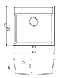GraniteMy Bremen Lavabo in granito 53x50 cm Nero - Da sopra, Da sotto e Da incasso con foro per rubinetto e tappo in metallo color canna di fucile 1208969971