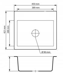 Graniteland Lavello in Granito Nero 45x42 cm Nero da Appoggio con Banco per Rubinetto e Tappo in Acciaio Inox 1208969985