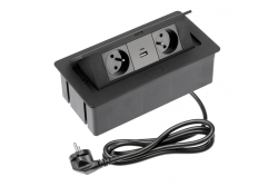Presa per mobili SOFT 2x presa con messa a terra, USB A+C, cavo di alimentazione con spina, nero.