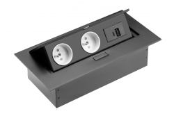 Base per mobili 2x presa con messa a terra, USB A+C, cavo di alimentazione con spina, nero.