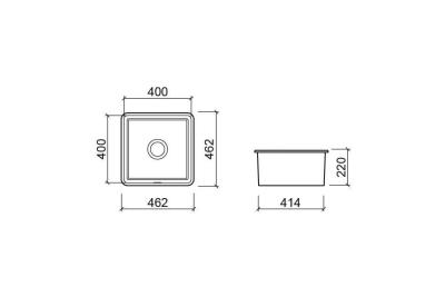 Ausmann Ceramic Ember Tappetino in ceramica Lavello quadrato nero Da appoggio e da incasso 40 x 40 cm con tappo in acciaio inox 1208970507