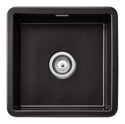 Ausmann Ceramic Ember Tappetino in ceramica Lavello quadrato nero Da appoggio e da incasso 40 x 40 cm con tappo in acciaio inox 1208970507