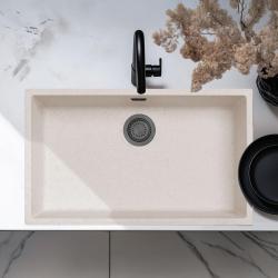 Lavandino Grande Bianco Sabbia 70x40 cm da Incasso, Sopraelevato e a Filo con Tappo in Metallo Antracite 1208970524