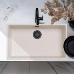 Lavandino Grande in Sabbia Bianca 70x40 cm da Incasso, Sopraelevato e a Filo con Tappo Nero Opaco 1208970525