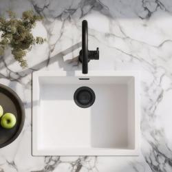 Lavabo Bianco 50x40 cm Sottopiano, Soprapiano e a Filo Piano con Tappo Nero Opaco 1208970530