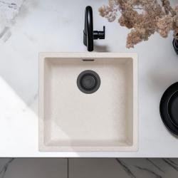 Zand Wit Crème Lavabo 40x40 cm Incasso, Sopra Piano e Filo Piano con Tappo Nero Opaco 1208970540.