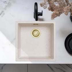 Zand Wit Creme Lavello 40x40 cm Sottopiano, Soprapiano e Filotop con Tappo Dorato 1208970542
