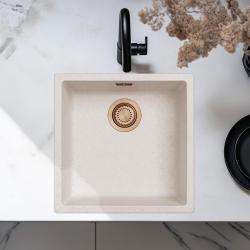 Lavabo in Crema Bianco Sabbia 40x40 cm da Incasso, Sopra e a Filo con Tappo di Rame 1208970543