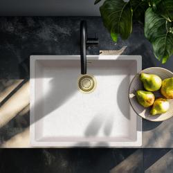 Zand Wit Creme Lavabo 50x40 cm Sotto Piano, Sopra Piano e Filo Piano con Tappo Dorato 1208970547