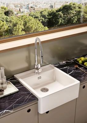 Ausmann Ceramic Panor Shade Lavello Butler in ceramica bianca - Sottopiano e intermedio 630 x 597 mm con foro per rubinetto e tappo in gun metal 1208970551