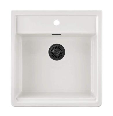 Ausmann Ceramic Panor Shade Lavello Butler in ceramica bianca - Sottopiano e intercapedine 630 x 597 mm con foro per rubinetto e tappo nero opaco 1208970554