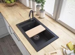Graniteland Magra Lavandino in granito nero da appoggio 686 x 427 mm con foro per rubinetto e tappo in acciaio inossidabile 1208970616