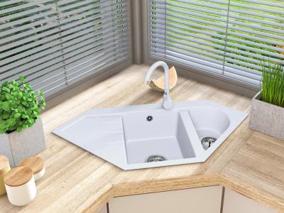 Graniteland Amiata Granito Lavello angolare bianco da incasso 965x496 mm con tappo in acciaio inox 1208970622