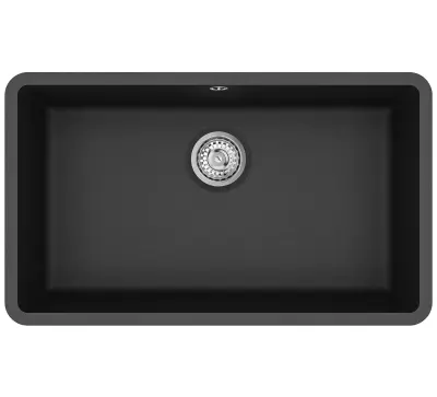 AquaGranite Modulo R19 grande lavello in granito nero 76x43 cm per installazione sottopiano e da appoggio con tappo in acciaio inossidabile 1208970688.