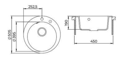 AquaGranite Lago Lavello rotondo in granito bianco da appoggio 505mm con tappo in acciaio inox e 1 foro per rubinetto 1208970689