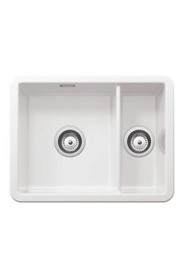 Ausmann Ceramic Ember Lavello ceramico bianco a una vasca e mezzo da incasso e sottopiano 495 x 370 mm con tappi in acciaio inox 1208970736