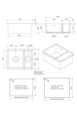 Ausmann Ceramic Ember Lavello ceramico bianco a una vasca e mezzo da incasso e sottopiano 495 x 370 mm con tappi in acciaio inox 1208970736
