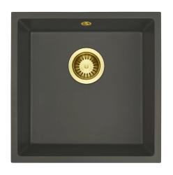 GraniteMy Universal Granito Grigio Scuro, Lavandino 40x40 cm Da Incasso, Sottotop e Filotop con Tappo Dorato 1208970748