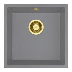 Lavabo Universale in Granito Grigio GraniteMy 40x40 cm da Incasso, Sottopiano e Filo Top con Tappo Dorato 1208970752