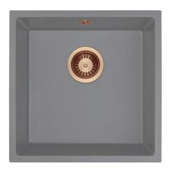 GraniteMy Lavandino Universale in Granito Grigio 40x40 cm da Appoggio, Sottotop e Filo Top con Tappo di Rame 1208970753