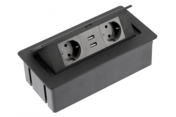 Cavo prolunga da scrivania SOFT 2 prese Schuko, USB 2.1A, cavo di alimentazione con spina, nero